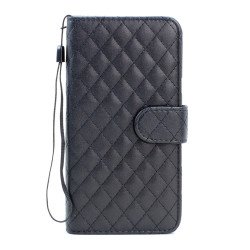 Samsung Galaxy S6 Edge Plus Quilted Flip Leather Wallet Case with Strap (Black)
